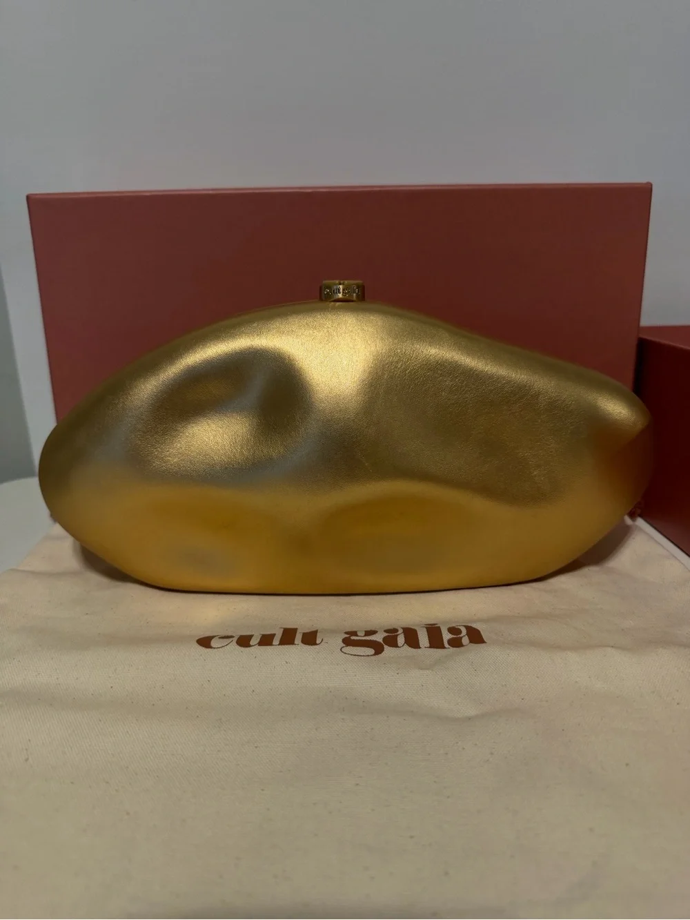 Cult Gaia The Caldera Clutch in Matte Brass